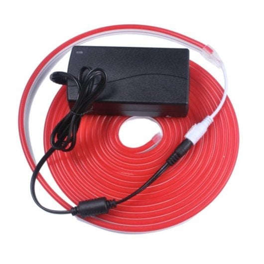 Kit de neon LED flexible rojo 5 m IP66 silicona PVC con transformador 12V plug and play