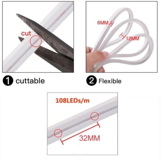 Tira LED Neon Flex RGB 5 m Corte cada 3,2 cm IP65 12 V 108 LED/m Exterior