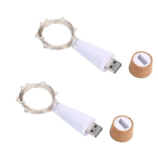 Tapon USB Recargable Pack 2 Alambre de Cobre 2 m 20 Leds Blanco Calido 3000K