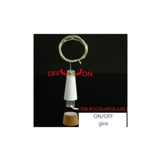 Tapon USB Recargable Pack 2 Alambre de Cobre 2 m 20 Leds Blanco Calido 3000K