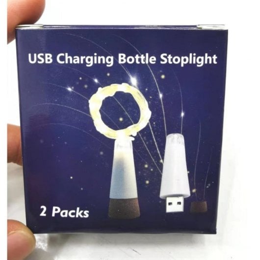 Tapon USB Recargable Pack 2 Alambre de Cobre 2 m 20 Leds Blanco Calido 3000K