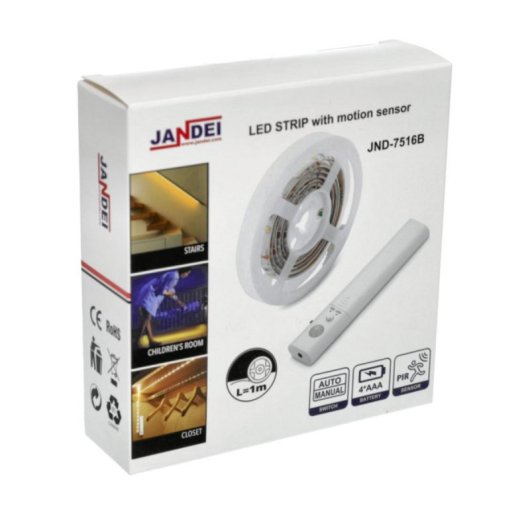 Tira LED con sensor de movimiento 1 m luz cálida flexible autoadhesiva 30 LED