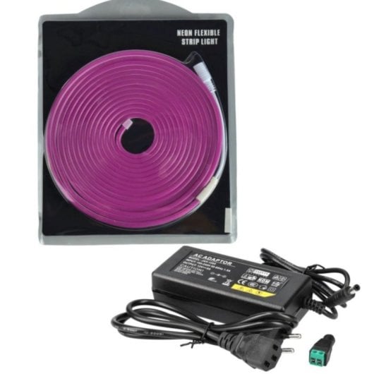Tira de neón LED púrpura 5 m 120 LED/m IP65 corte cada 2,5 cm silicona difusora fuente 60 W