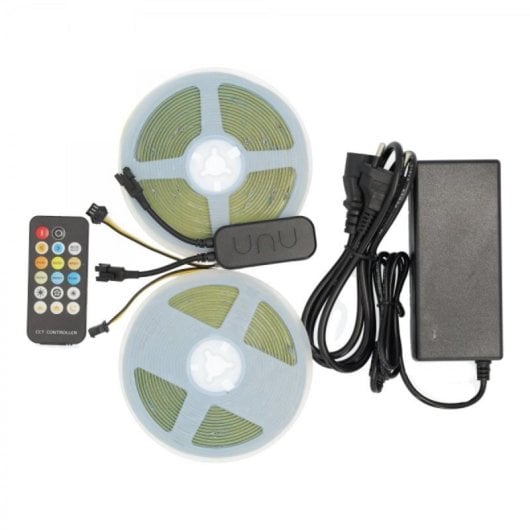 Kit Tira LED COB CCT 24V 2x5m Regulable Blanco 604 Leds/m Adhesivo 3M Control Remoto