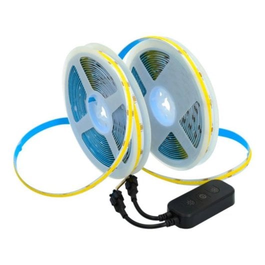 Kit Tira LED COB CCT 24V 2x5m Regulable Blanco 604 Leds/m Adhesivo 3M Control Remoto