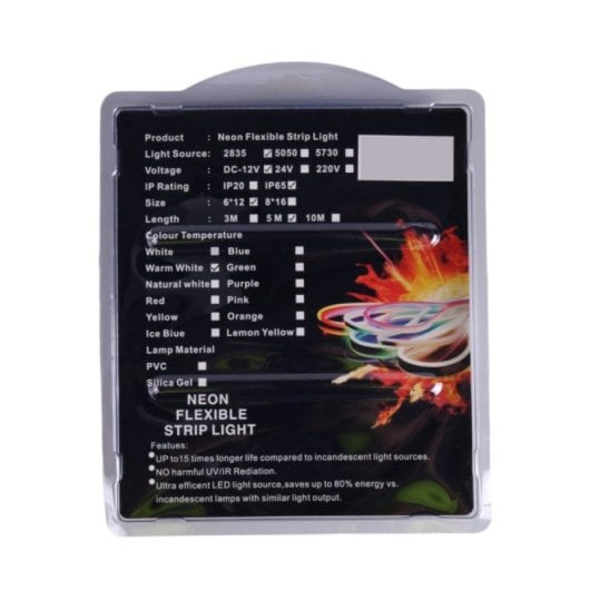 Tira LED Neón Flexible Blanco Cálido 3000K 12V 5 m 120 LED/m IP65 Fuente 60W