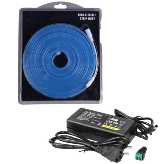 Tira LED Neón Flexible Azul 5m 120 LEDs/m IP65 12V Incluye Fuente 60W