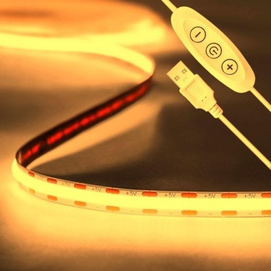 Tira LED COB 5V DC Regulable 2m 8mm Conexión USB Blanco Cálido IP20