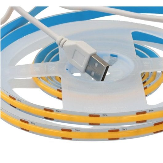 Tira LED COB 5V DC Regulable 2m 8mm Conexión USB Blanco Cálido IP20