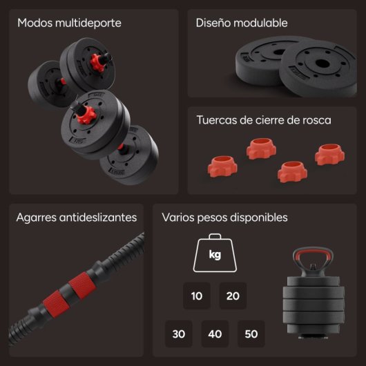 Ksix 40 Kg Kit De Pesos, Halteres, Discos Pesos, Barra, Peso Russo, Preto