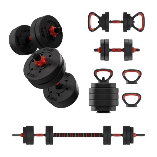Ksix 10 Kg Kit De Pesas, Mancuernas, Discos Pesas, Barra, Pesa Rusa, Negro