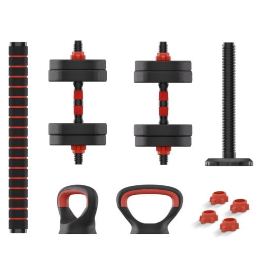 Ksix 10 Kg Kit De Pesas, Mancuernas, Discos Pesas, Barra, Pesa Rusa, Negro