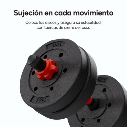 Ksix 10 Kg Kit De Pesas, Mancuernas, Discos Pesas, Barra, Pesa Rusa, Negro