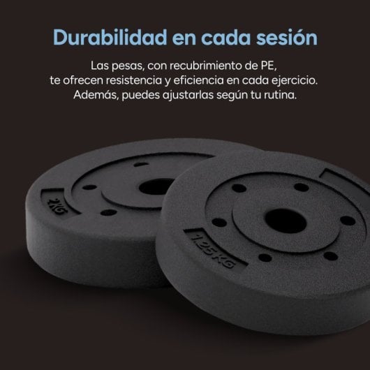Ksix 10 Kg Kit De Pesas, Mancuernas, Discos Pesas, Barra, Pesa Rusa, Negro