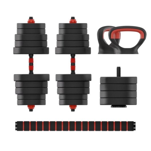 Kit pesi Ksix da 50 kg, manubri, dischi, bilanciere, kettlebell, nero