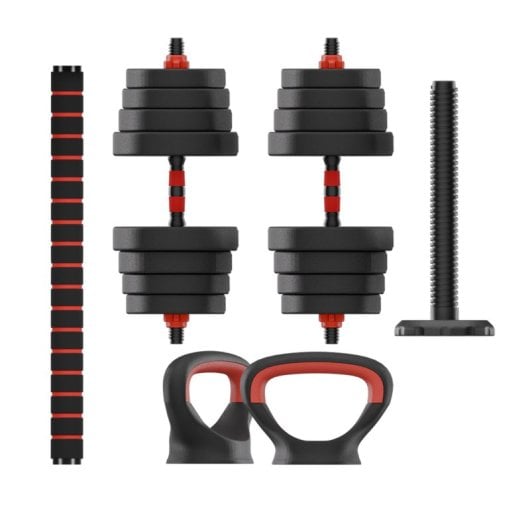 Kit de musculation Ksix 30 kg, haltères, disques, barre, kettlebell, noir