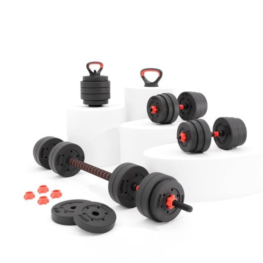Kit de musculation Ksix 30 kg, haltères, disques, barre, kettlebell, noir