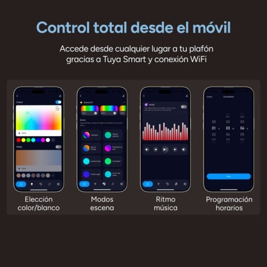 Ksix Halo 2 Plafón Smartled, Rgbic + Cct, Ø37 Cm, 3.200 Lm, 240 Leds, 26 W, App Tuya Smart, Blanco