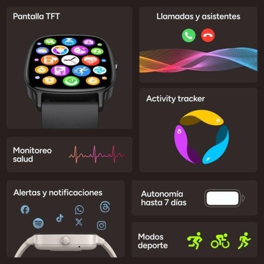 Ksix Pulse Bluetooth 46mm TFT Preto IP68 SpO2 Pulsómetro Monitor Sono Autonomia 7 Dias