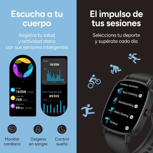 Ksix Pulse Smartwatch, Pantalla 1.83", Autonomía 7 Días, Modo Deporte Y Salud, Llamadas, Ip68, Negro