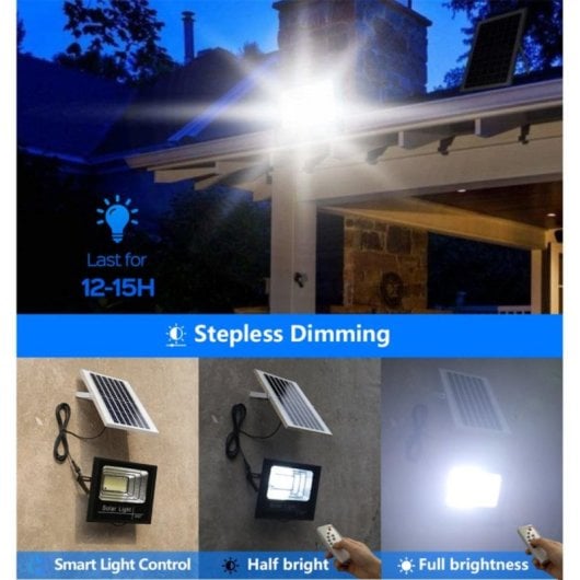 Proyector LED Solar 40W 550 lúmenes 114 LEDs 7500K con mando y panel separado