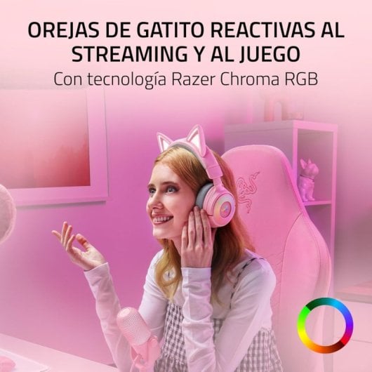 Razer Kraken Kitty V3 Pro Headset Gaming Sem Fios HyperSpeed e Bluetooth com Orelhas e RGB Quartz