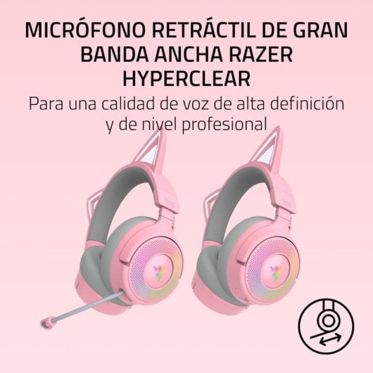 Razer Kraken Kitty V3 Pro Headset Gaming Sem Fios HyperSpeed e Bluetooth com Orelhas e RGB Quartz