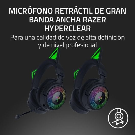 Razer Kraken Kitty V3 Pro Headset Sem Fios HyperSpeed com RGB, Orelhas e THX Spatial Audio Preto