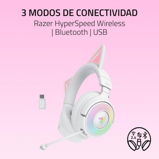 Razer Kraken Kitty V3 Pro Headset Gaming Sem Fios HyperSpeed com RGB e Orelhas Branco