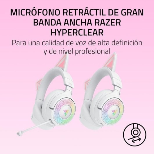 Razer Kraken Kitty V3 Pro Headset Gaming Sem Fios HyperSpeed com RGB e Orelhas Branco