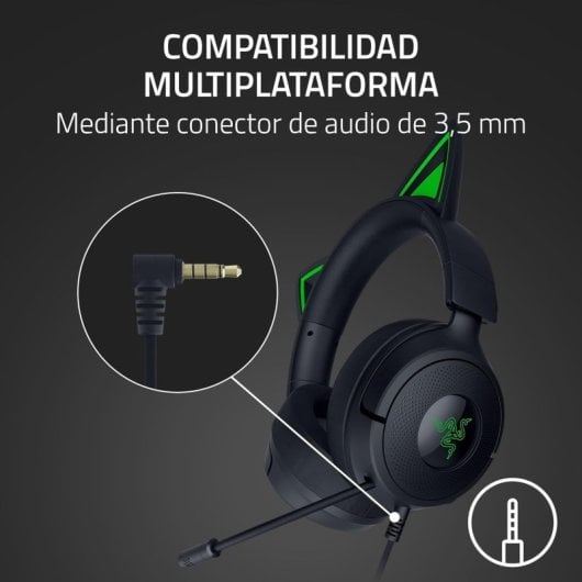 Auriculares Gaming Razer Kraken Kitty V3 X con cable orejas de gatito micrófono cardioide 40 mm negro