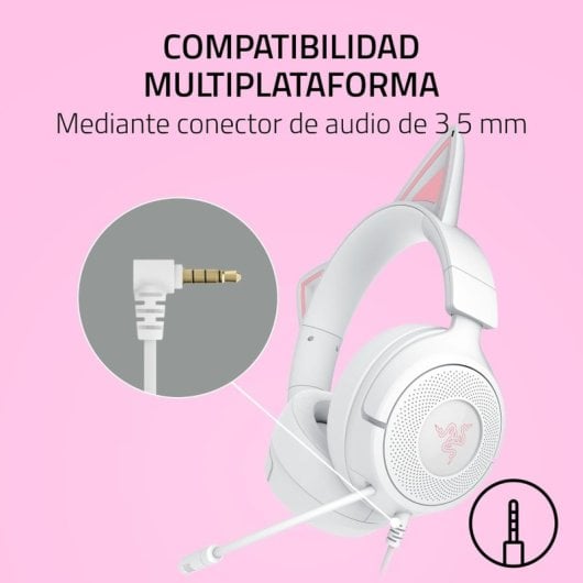 Auriculares Gaming Razer Kraken Kitty V3 X con cable y orejas de gatito, micrófono cardioide, blancos