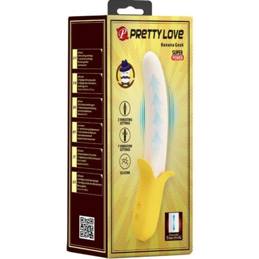Vibrador Pretty Love Banana Geek silicone 7 modos vibração 3 de empurrador recarregável USB amarelo