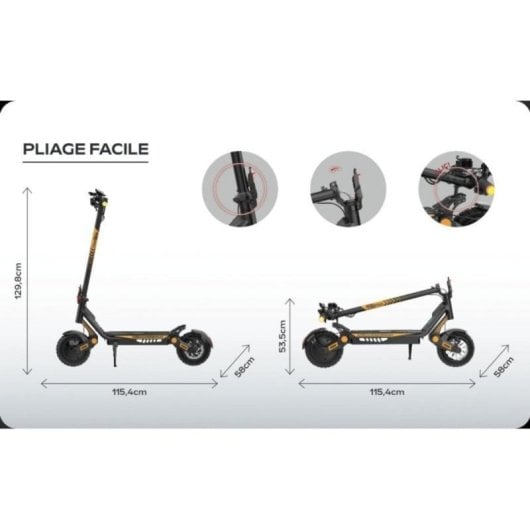 Trottinette électrique AR5Pro 25 km/h 40 km d'autonomie 800W pneus 10" LED XXL