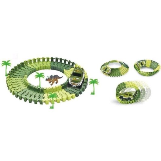 Flexibler Dinosaurier-Circuit Storex 48 Teile Modular mit Zubehör und Automatischem Auto