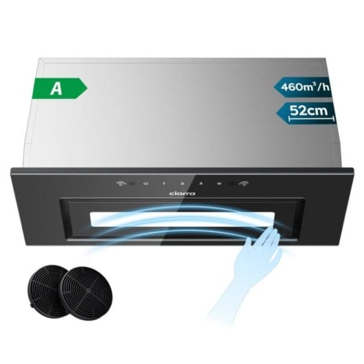 Cappa aspirante da incasso Controllo gestuale 52 cm nero LED e filtri carbone