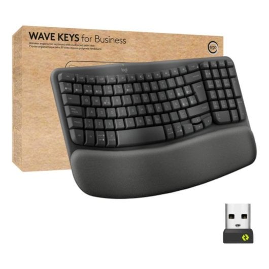 Logitech Wave Keys for Business Teclado de Membrana Ergonómico Sem Fios com Apoio de Pulsos (ES)