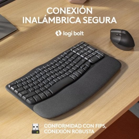 Logitech Wave Keys for Business Teclado de Membrana Ergonómico Sem Fios com Apoio de Pulsos (ES)