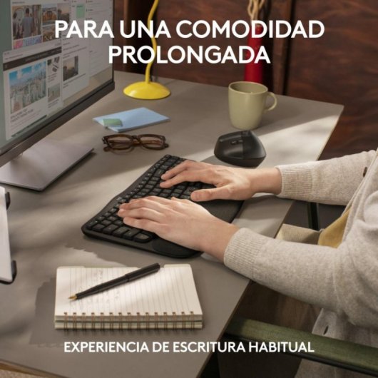 Logitech Wave Keys for Business Teclado de Membrana Ergonómico Sem Fios com Apoio de Pulsos (ES)