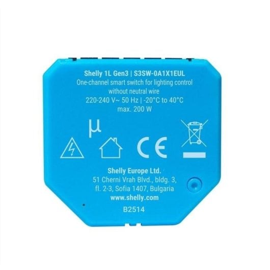 Relais Wi-Fi Shelly 1L Gen3 Contrôle de l’éclairage, Encastrable, Protection surchauffe