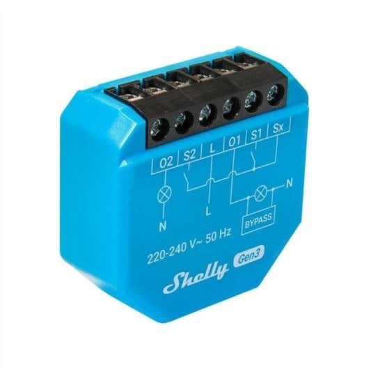 Relais Wi-Fi Shelly 2L Gen3 Contrôle de l’éclairage, 2 canaux, Protection thermique, Encastrable