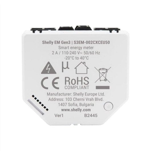 Relais Wi-Fi Shelly EM Gen3 Suivi de l’énergie, Contrôle de charge, Encastrable