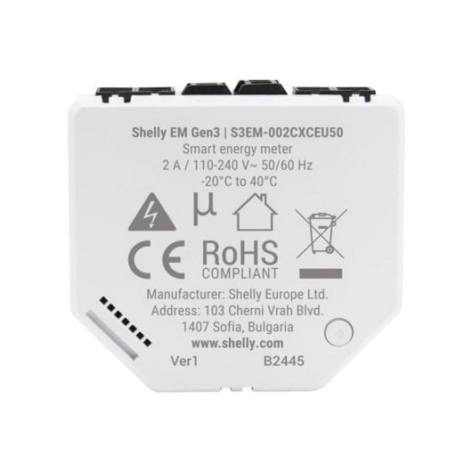 Medidor de energía Shelly EM Gen3 dos canales Wi-Fi contactor almacenamiento interno