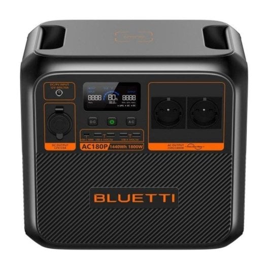 Estação de energia Bluetti AC180P 1440Wh 2 portas AC 11 saídas Bateria LiFePO4 Carregamento Solar Tela LCD App inteligente