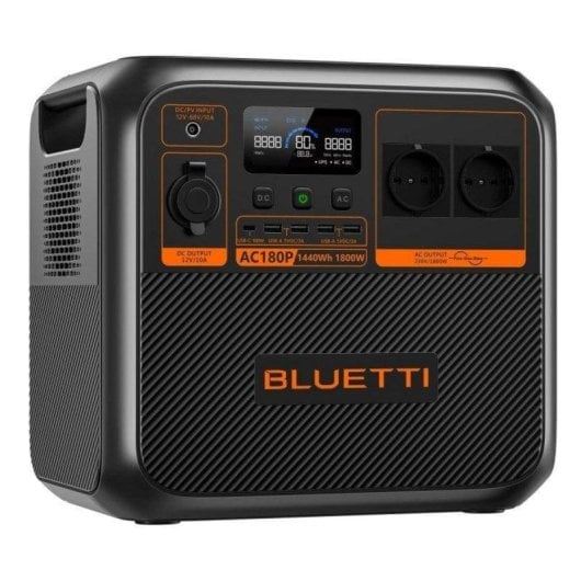 Estação de energia Bluetti AC180P 1440Wh 2 portas AC 11 saídas Bateria LiFePO4 Carregamento Solar Tela LCD App inteligente