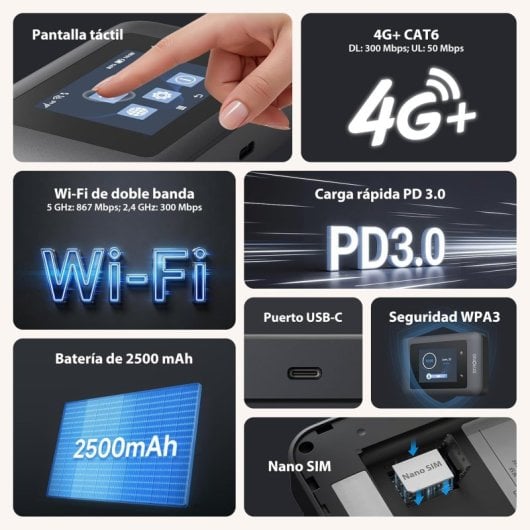 Strong 4G+MIFI900D Router Portátil LTE WiFi 5 Dual Band 867Mbit/s com Ecrã e Bateria 2500mAh
