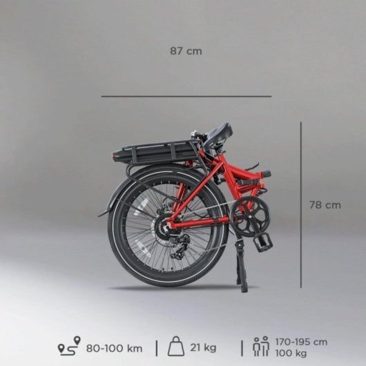Bicicleta Elétrica Legend Siena 24" dobrável bateria 13 Ah travões hidráulicos vermelho