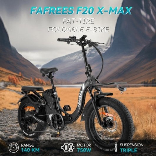 Bicicleta elétrica F20 X-Max 750W 48V 30Ah Tripla Suspensão Hidráulica LCD Shimano 7 Velocidades