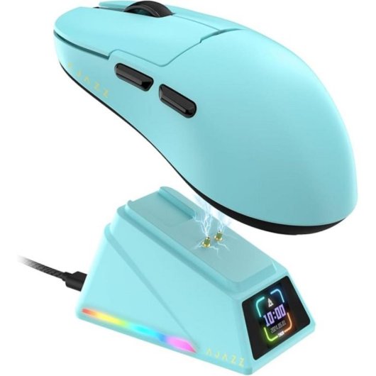 Ratón Ajazz inalámbrico 42000 DPI base de carga magnética pantalla OLED 56g ultraligero