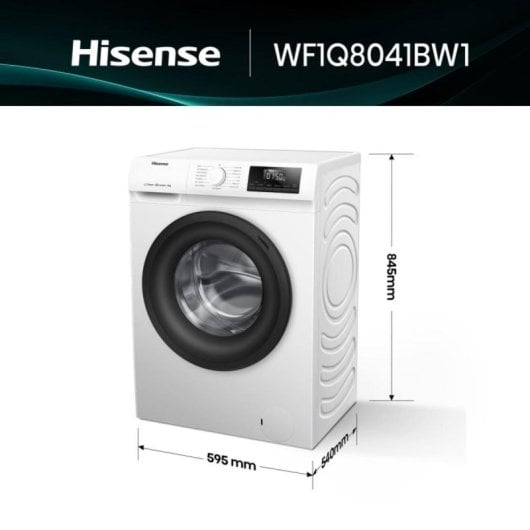 Máquina de Lavar Roupa Hisense WF1Q8041BW1 8 kg 1400rpm Classe A Branca com Vapor e Auto Wash